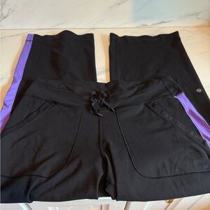 Lululemon wide leg yoga pants with purple track stripe